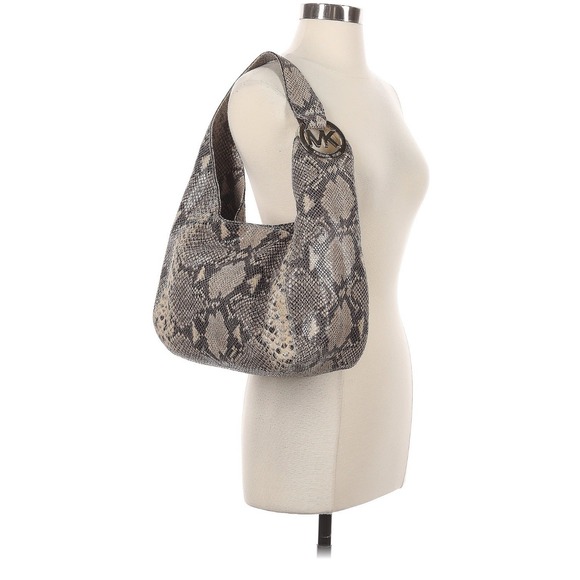 Michael Kors Leather Python Handbag W/ Gold‎ Metal.  Shoulder Bag. 13"x15.5x 5" - Picture 1 of 10